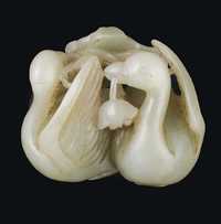 SONG-MING  A CELADON JADE CARVING OF TWO DUCKS